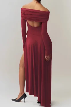 Bow Off Shoulder Long Sleeve Maxi Dress