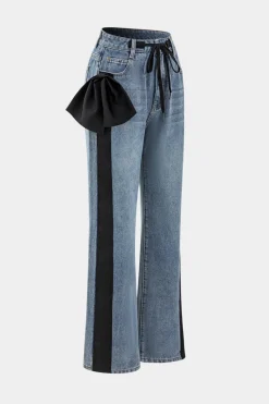Bow Tie Patchwork Pocket Jeans