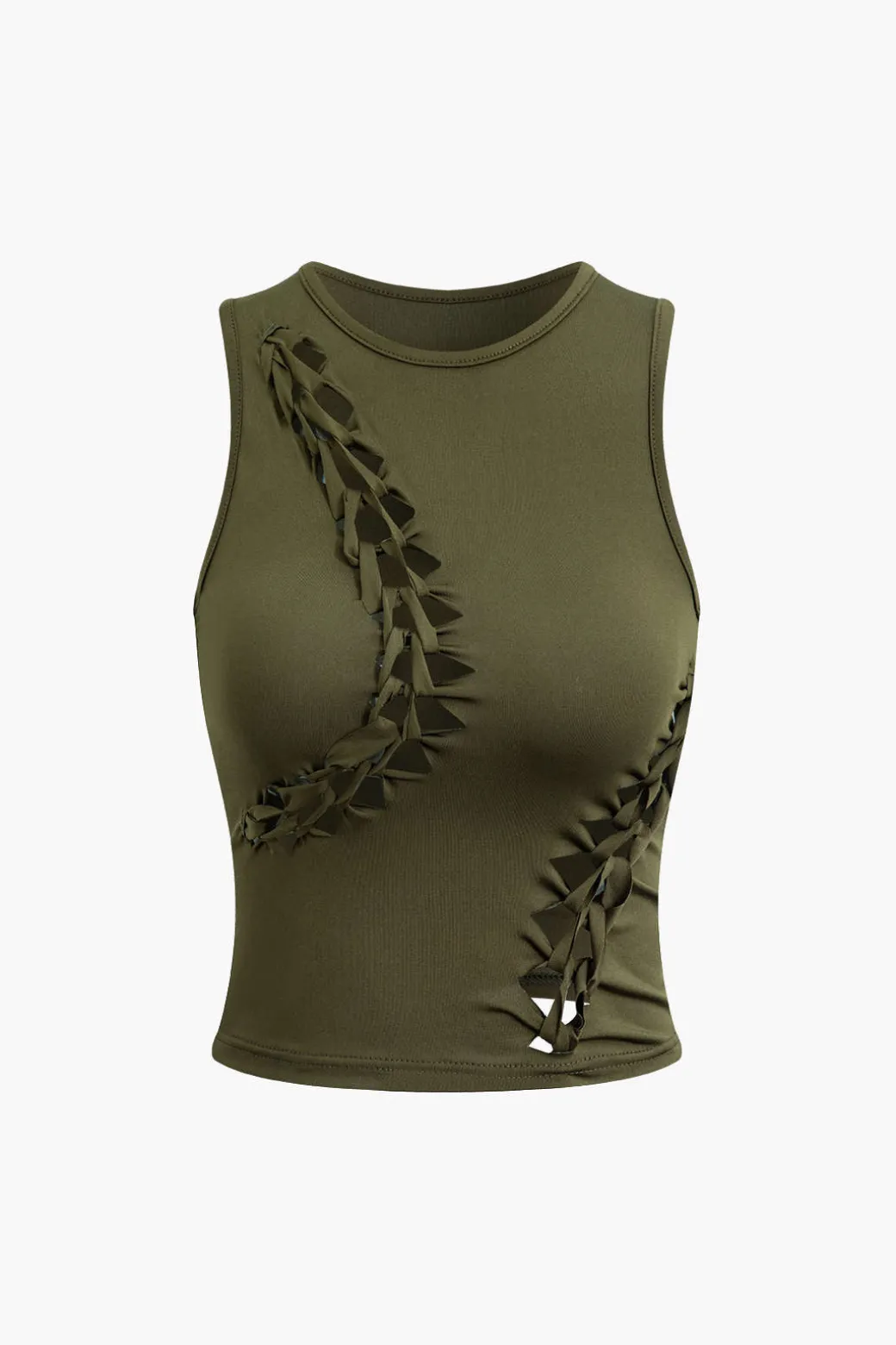 Braided Cut Out Round Neck Tank Top And Skirt Set