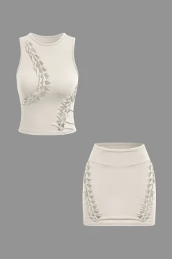 Braided Cut Out Round Neck Tank Top And Skirt Set