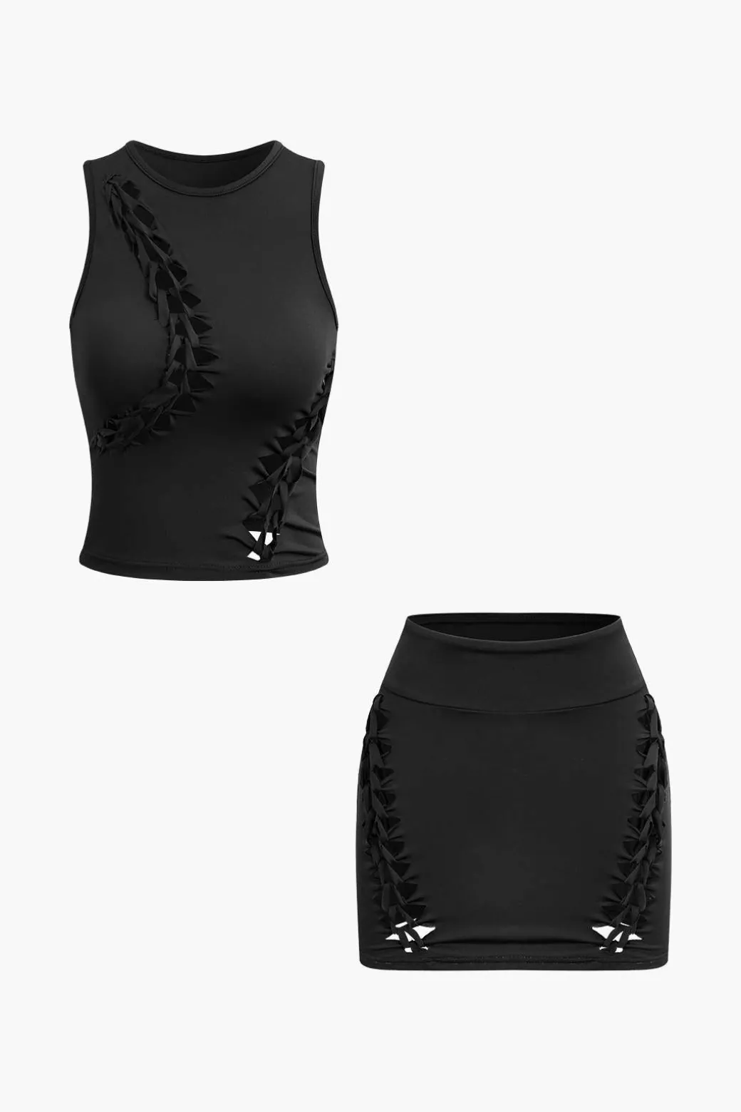 Braided Cut Out Round Neck Tank Top And Skirt Set
