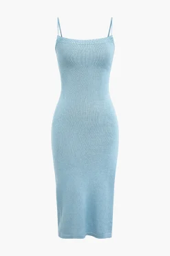 Braided Tie Slip Slit Knit Midi Dress