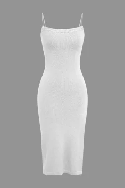 Braided Tie Slip Slit Knit Midi Dress