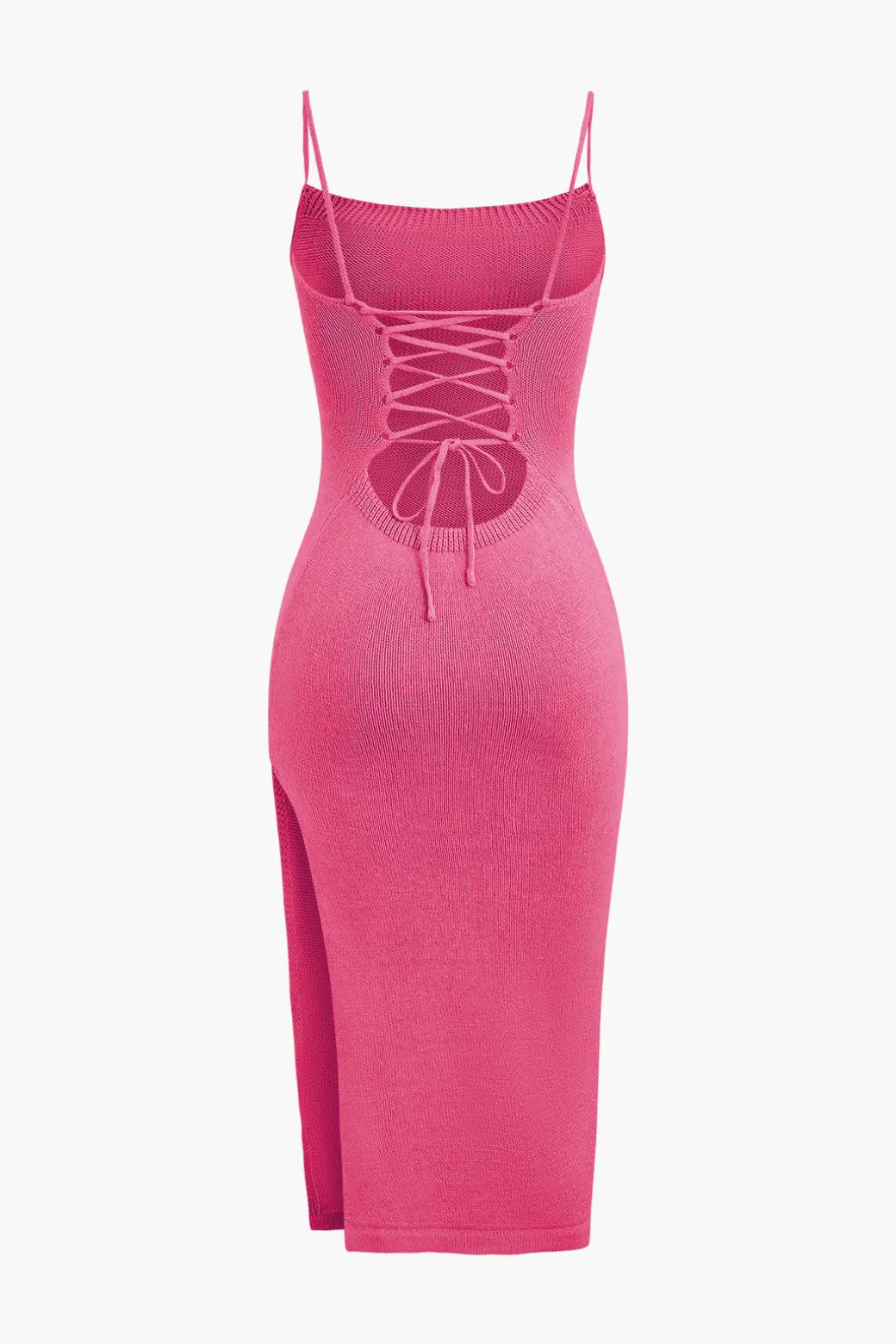 Braided Tie Slip Slit Knit Midi Dress