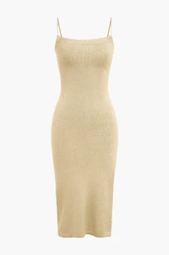 Braided Tie Slip Slit Knit Midi Dress
