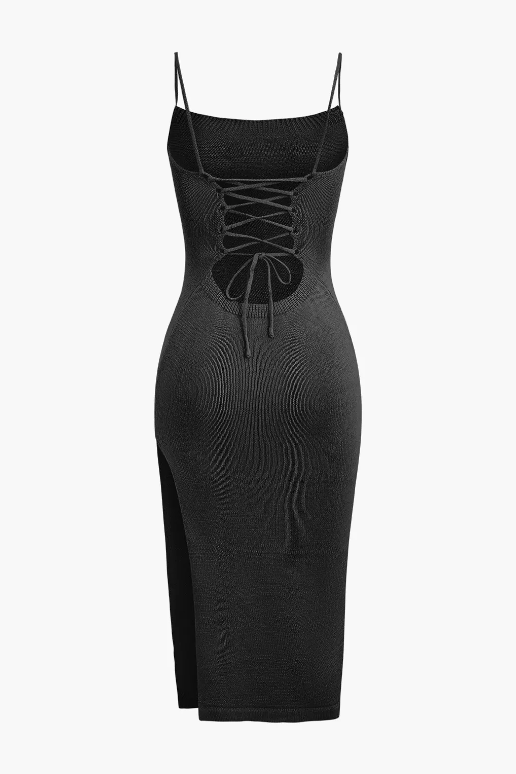 Braided Tie Slip Slit Knit Midi Dress