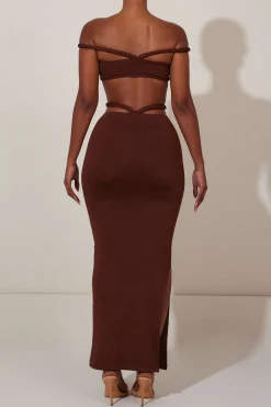 Braids Bare Shoulder Cut Out Maxi Dress