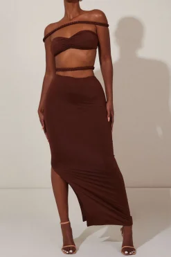 Braids Bare Shoulder Cut Out Maxi Dress