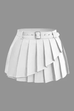 Buckle Layer Pleated Mini Skirt