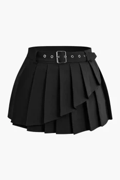 Buckle Layer Pleated Mini Skirt