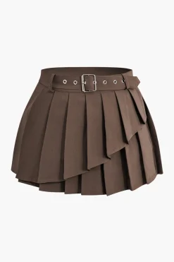 Buckle Layer Pleated Mini Skirt
