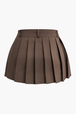 Buckle Layer Pleated Mini Skirt