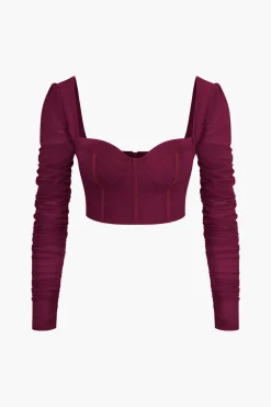 Bustier Mesh Patchwork Long Sleeve Top