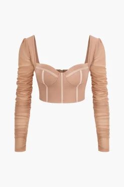 Bustier Mesh Patchwork Long Sleeve Top