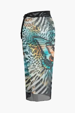 Butterfly Pattern Tummy Control One-Piece Swimsuit And Cover Up Set