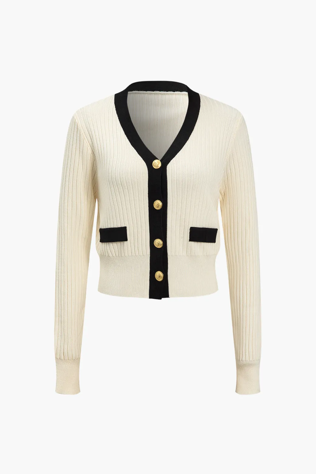 Button Color Block Sweater Long-Sleeve Top