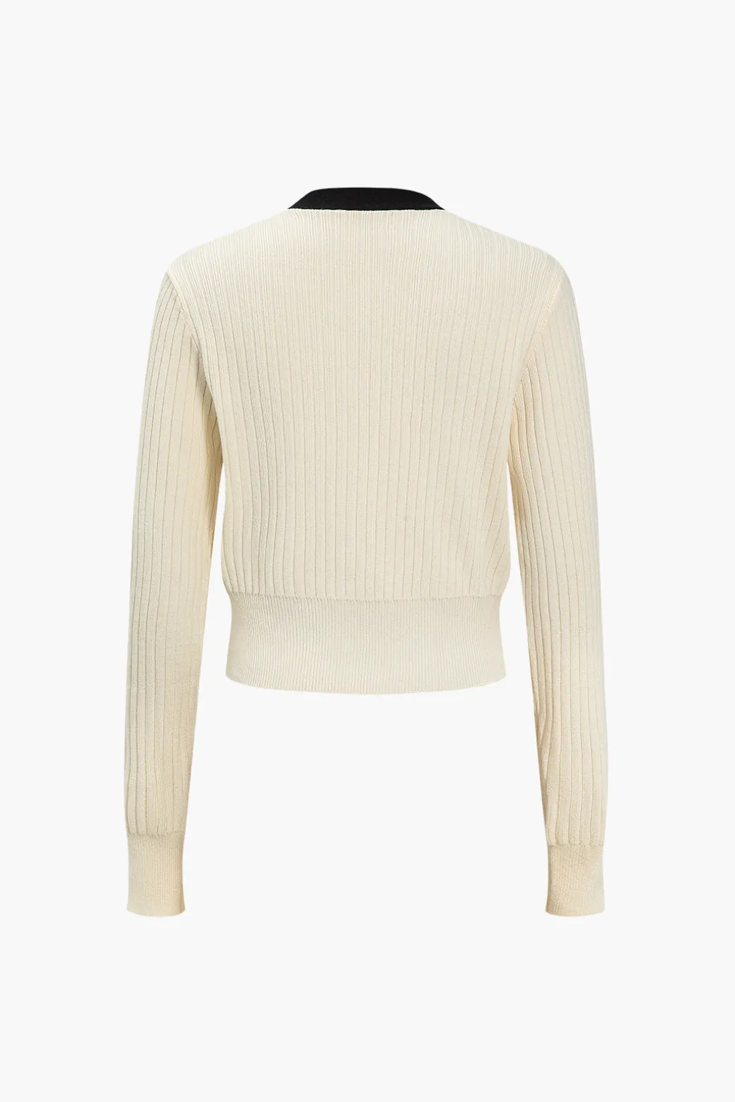 Button Color Block Sweater Long-Sleeve Top