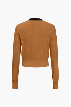 Button Color Block Sweater Long-Sleeve Top