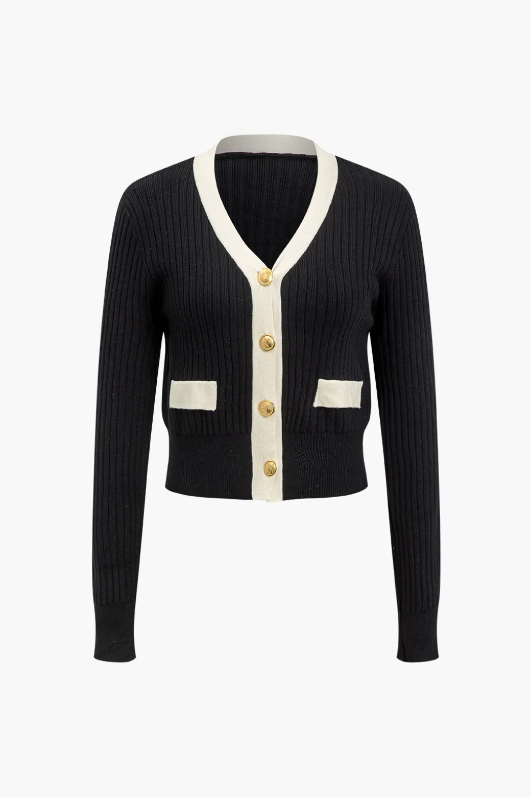 Button Color Block Sweater Long-Sleeve Top