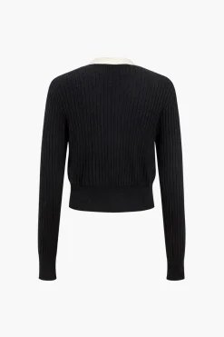 Button Color Block Sweater Long-Sleeve Top