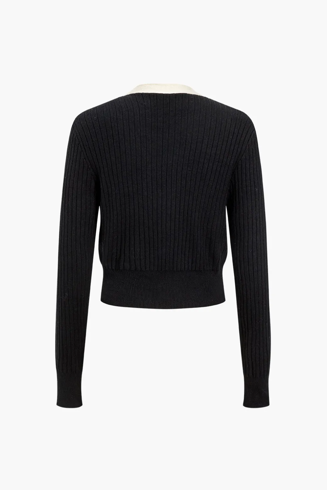 Button Color Block Sweater Long-Sleeve Top