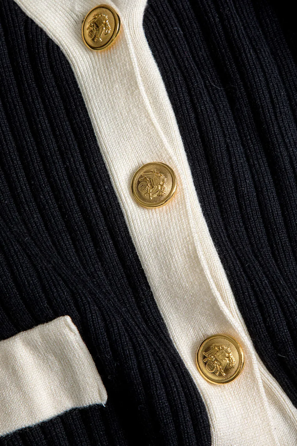 Button Color Block Sweater Long-Sleeve Top