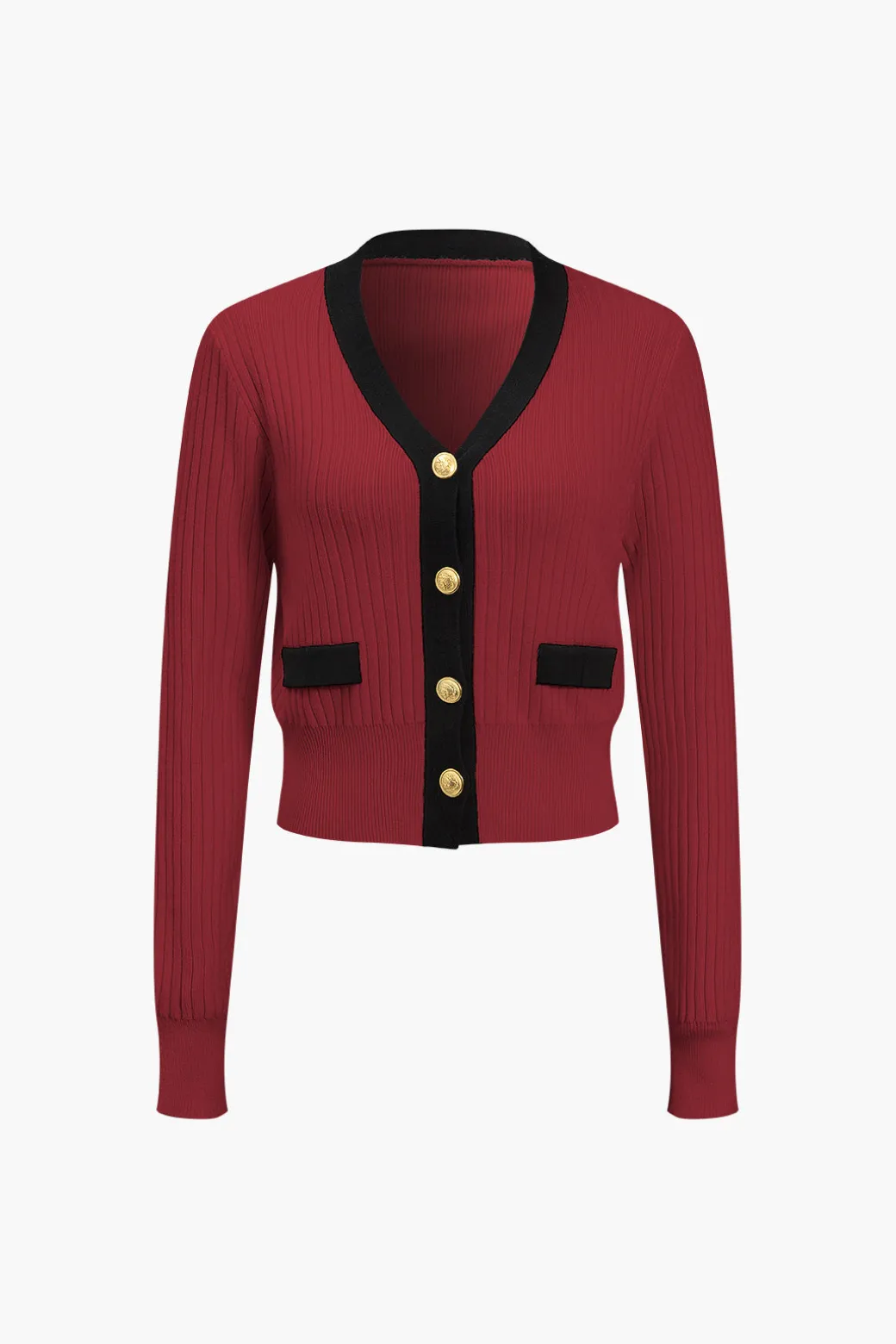 Button Color Block Sweater Long-Sleeve Top