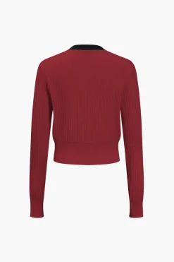 Button Color Block Sweater Long-Sleeve Top