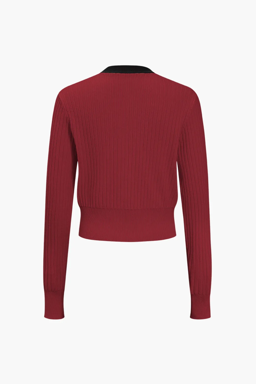Button Color Block Sweater Long-Sleeve Top