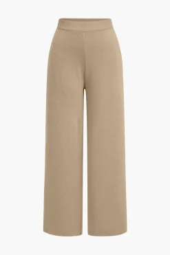 Button Detail Knit Cardigan And Wide-Leg Pants Set