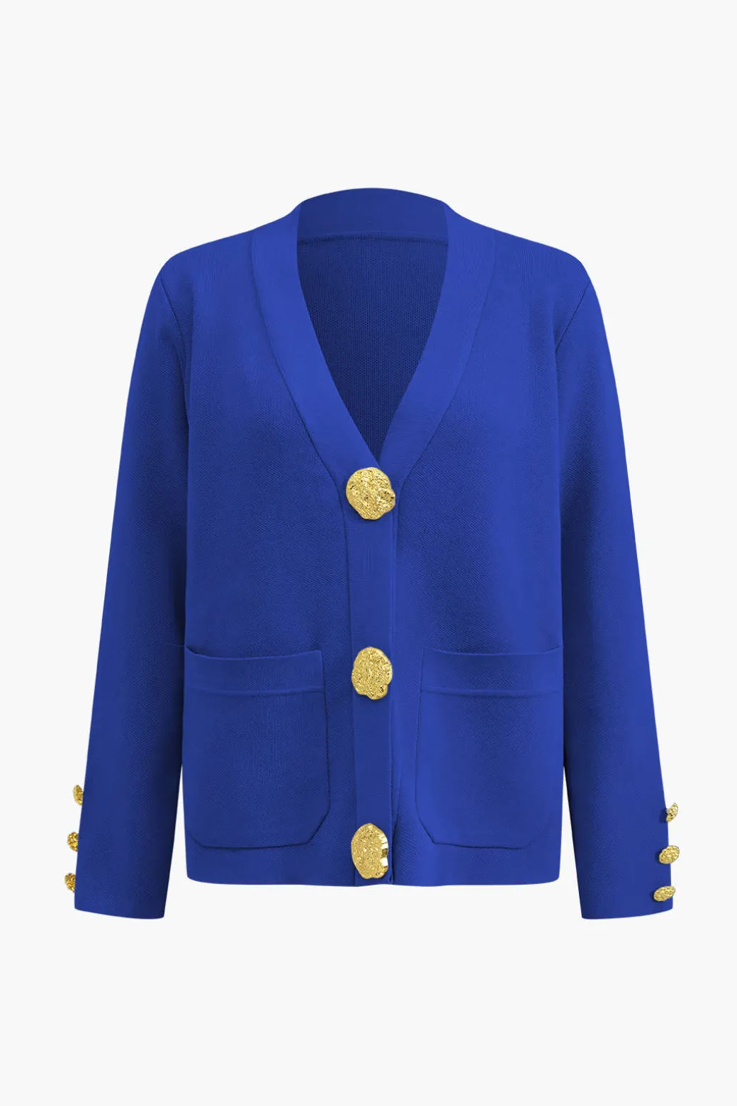 Button Detail Knit Cardigan And Wide-Leg Pants Set