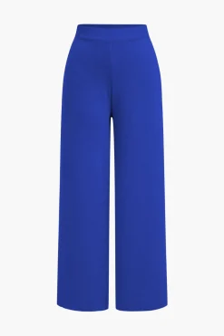 Button Detail Knit Cardigan And Wide-Leg Pants Set