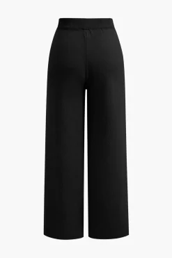 Button Detail Knit Cardigan And Wide-Leg Pants Set
