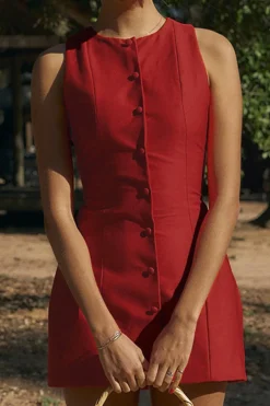 Button Front Sleeveless Mini Dress