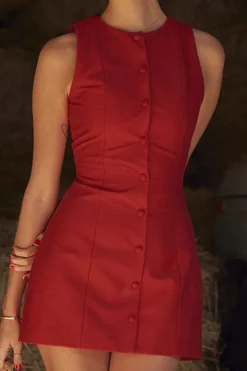 Button Front Sleeveless Mini Dress
