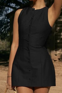 Button Front Sleeveless Mini Dress