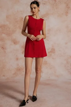 Button Front Sleeveless Mini Dress
