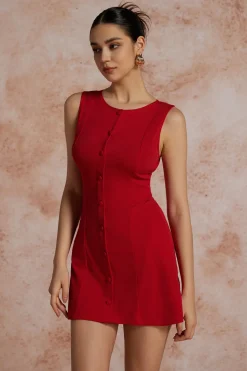 Button Front Sleeveless Mini Dress