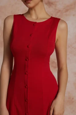 Button Front Sleeveless Mini Dress