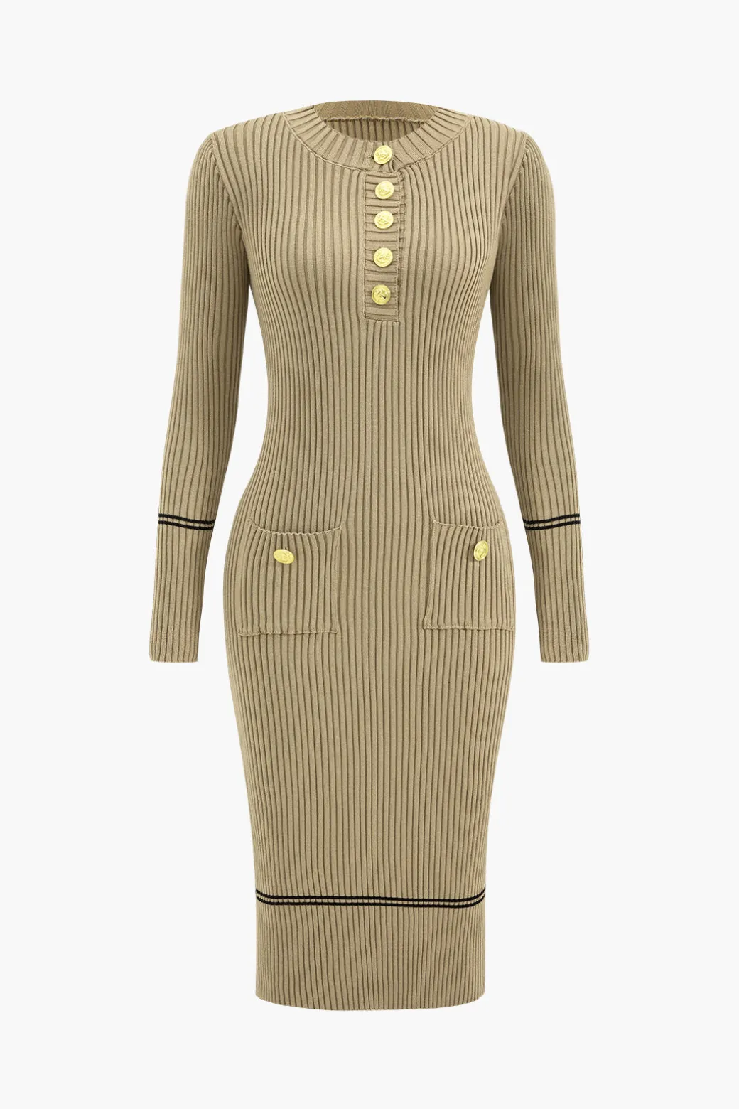 Button Knit Tie-Up Pocket Sweater Dress