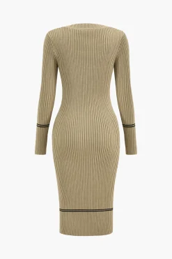 Button Knit Tie-Up Pocket Sweater Dress