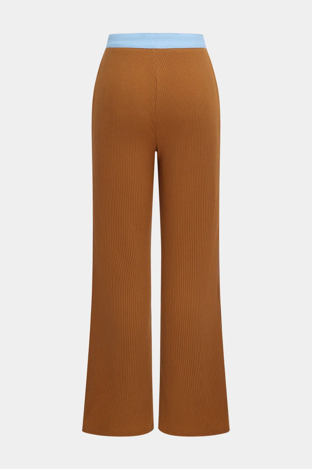Button Patchwork Long Sleeve Top And Zipper Trousers Set