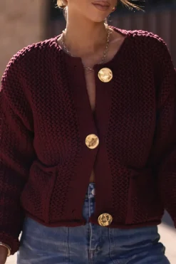 Button Round Neck Sweater Cardigan