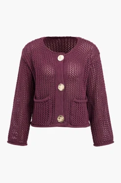 Button Round Neck Sweater Cardigan