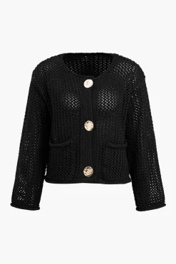 Button Round Neck Sweater Cardigan