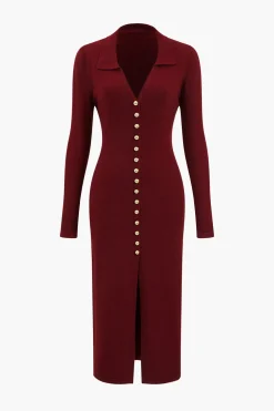 Button Sweater Maxi Dress