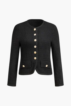 Button Tweed Blazer