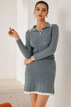 Cable Knit Color Block Skirt Set