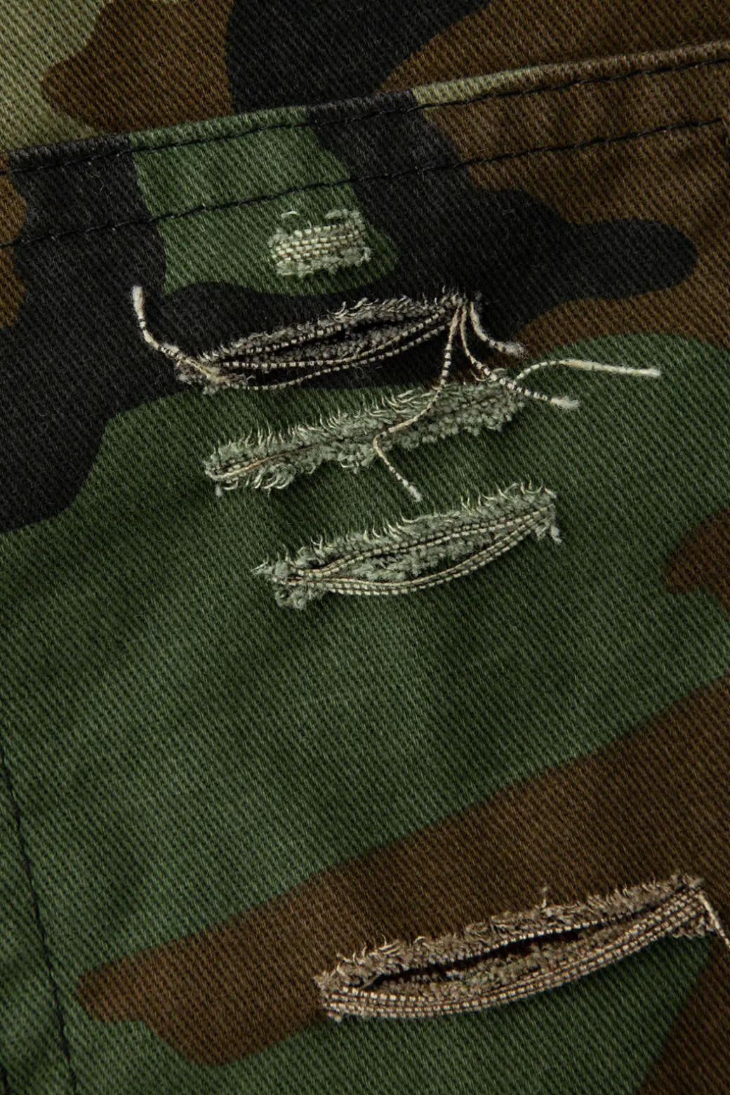 Camo Frayed Patchwork Fringe Mini Skirt