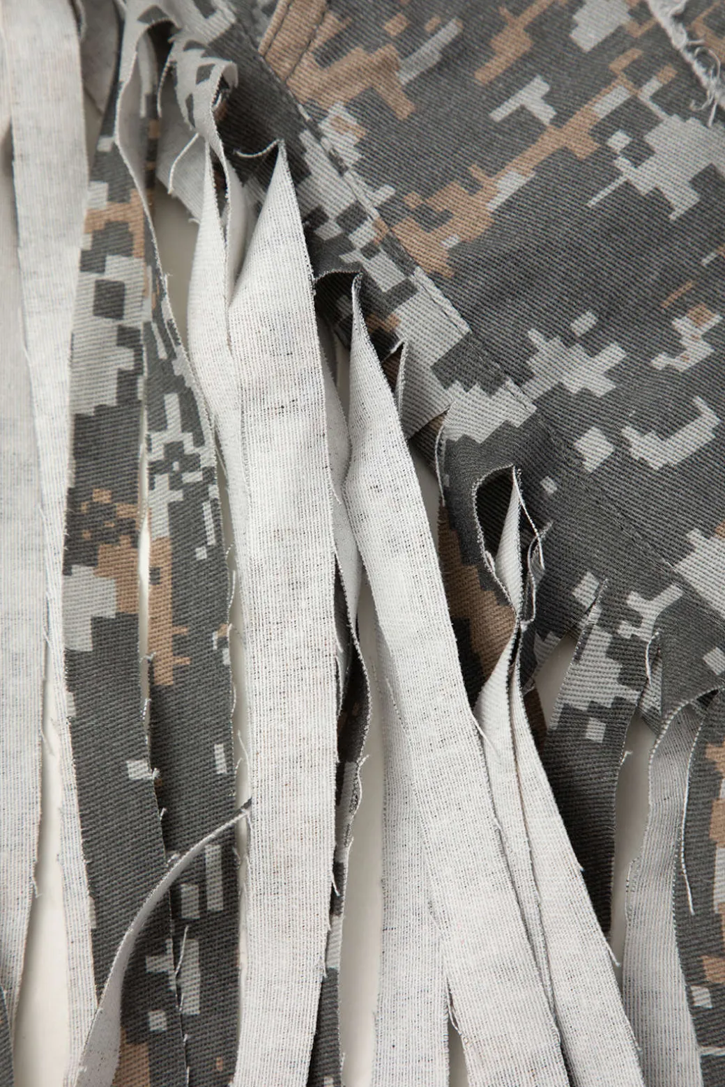Camo Frayed Patchwork Fringe Mini Skirt